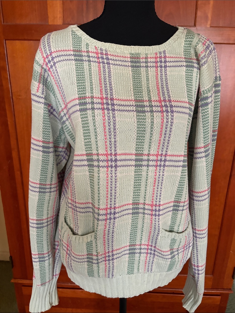 Vintage Ralph Lauren Mint Green Plaid Crewneck Sweater